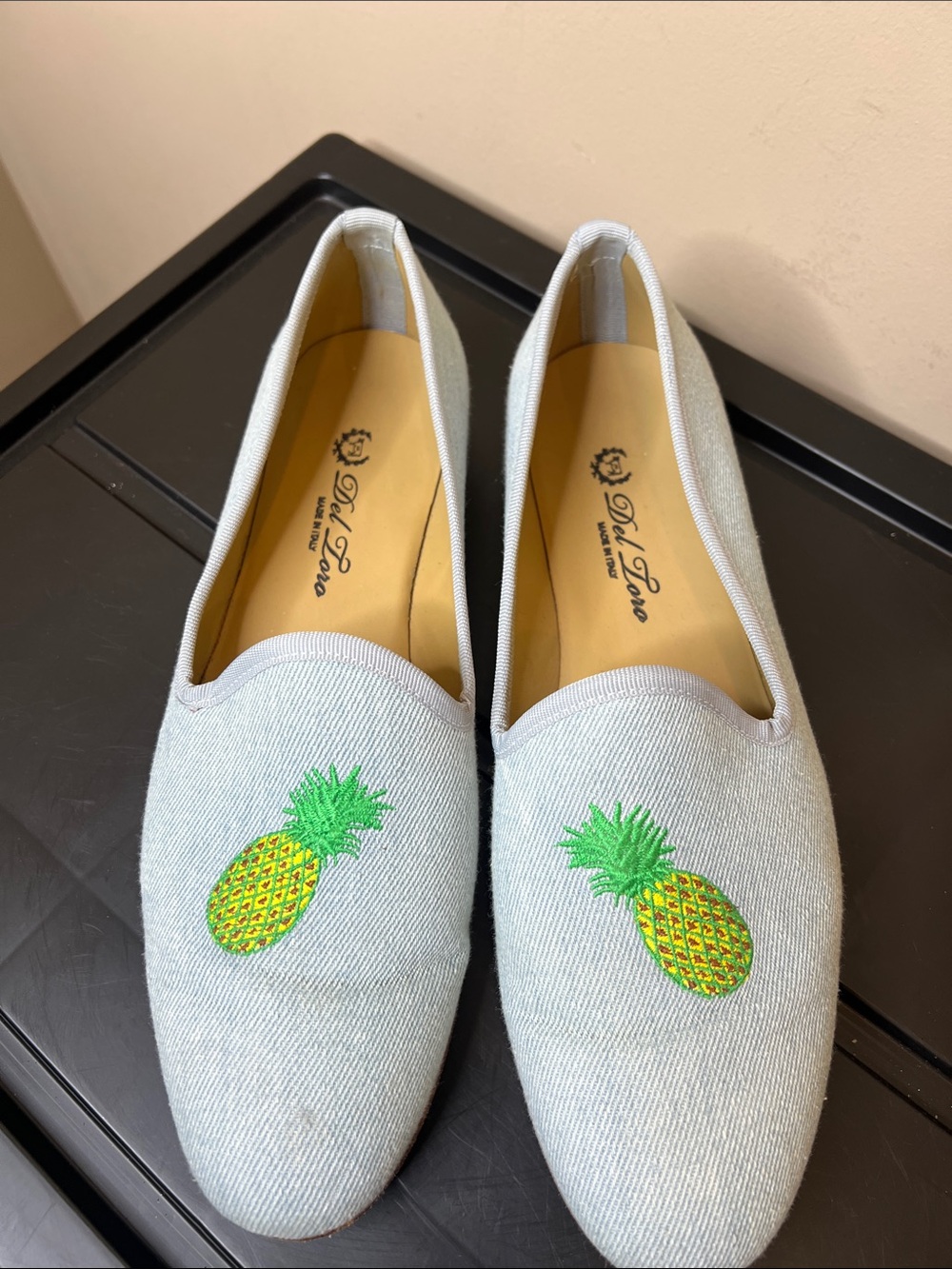 Deluc Light Gray Pineapple Embroidered Slip-On Loafers